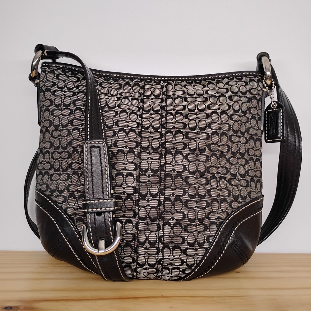 Vintage Coach Y2K Black Mini Signature C Crossbody Bag Purse W/ Leather Hang Tag